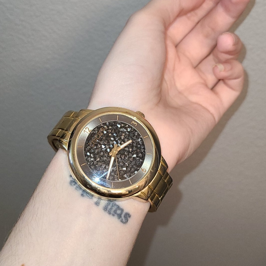 Chicos Gold Plate Watch With Black Spheres